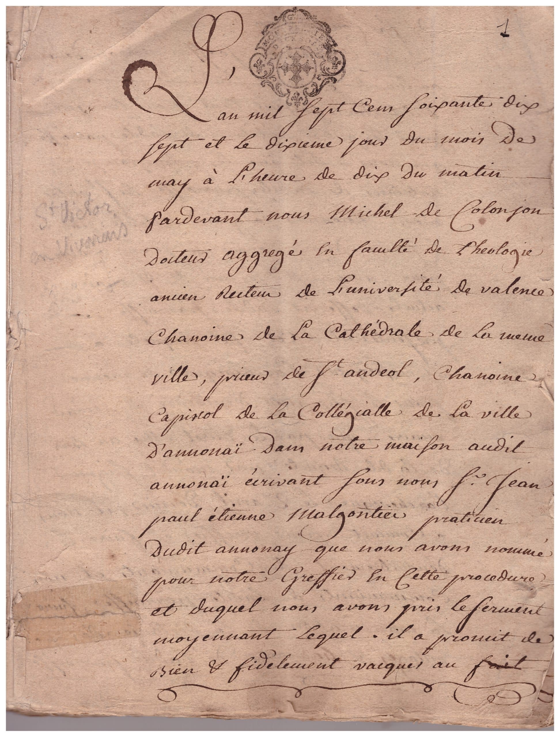 L'incipit du c&eacute;l&egrave;bre document de 1777. - Photo : B-R M.